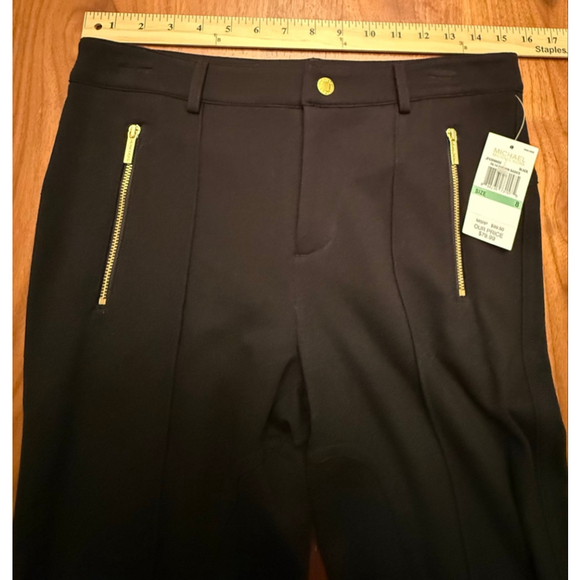 NWT Women's MICHAEL Michael Kors Black Trousers with Gold Zippers Size 8 - Picture 12 of 13